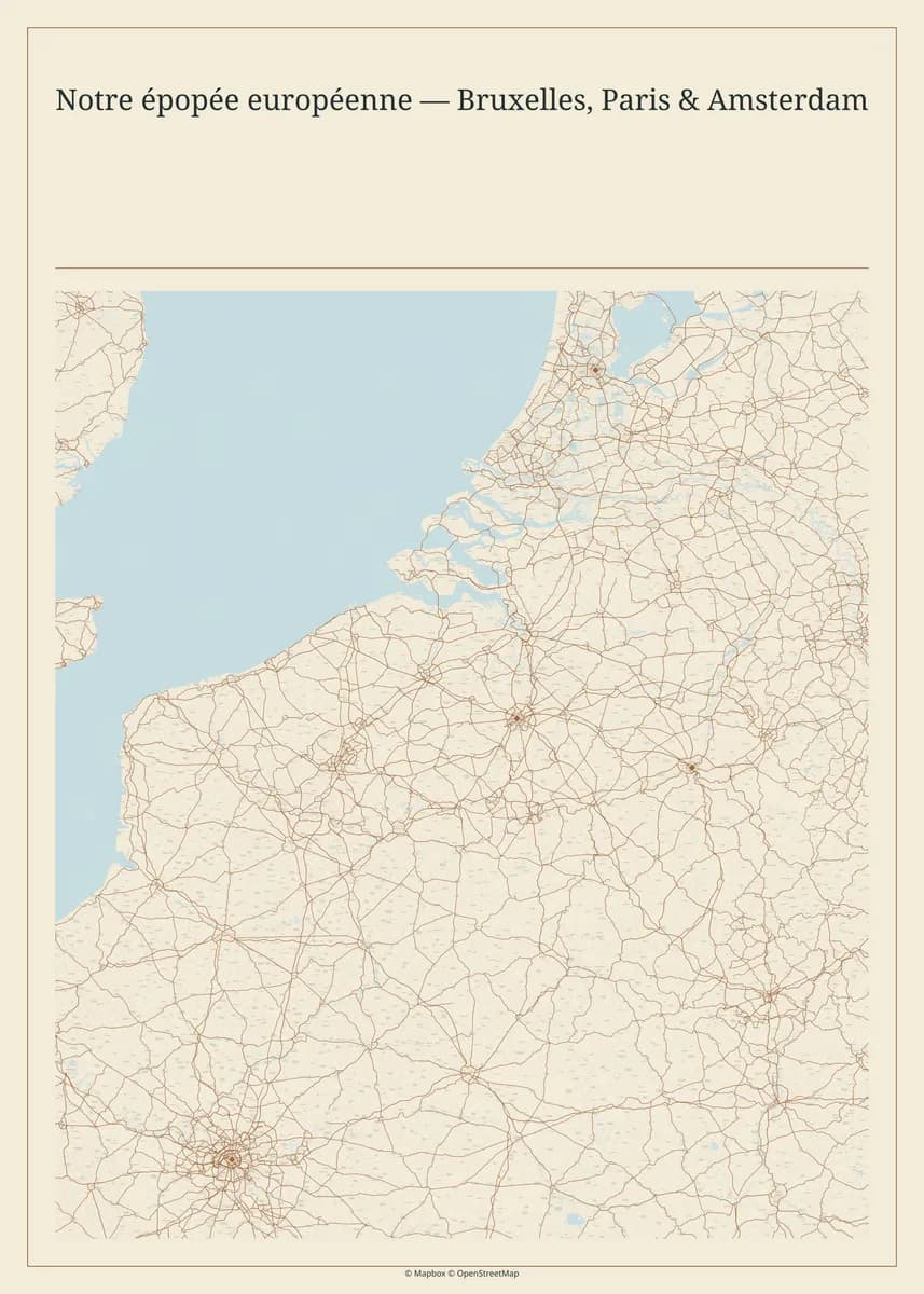 Demo map of Brussels, Paris and Amsterdam in the Atlas Ivory theme