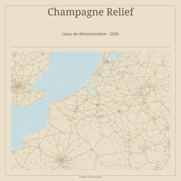 Demo map of Brussels, Paris and Amsterdam in the Champagne Relief theme